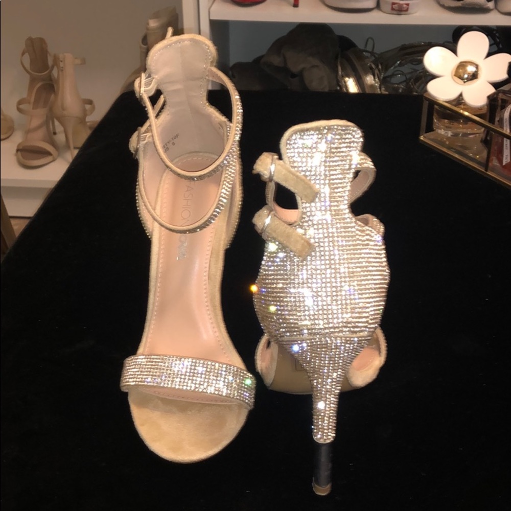 Fashion Nova Rhinestone Strappy Heels.